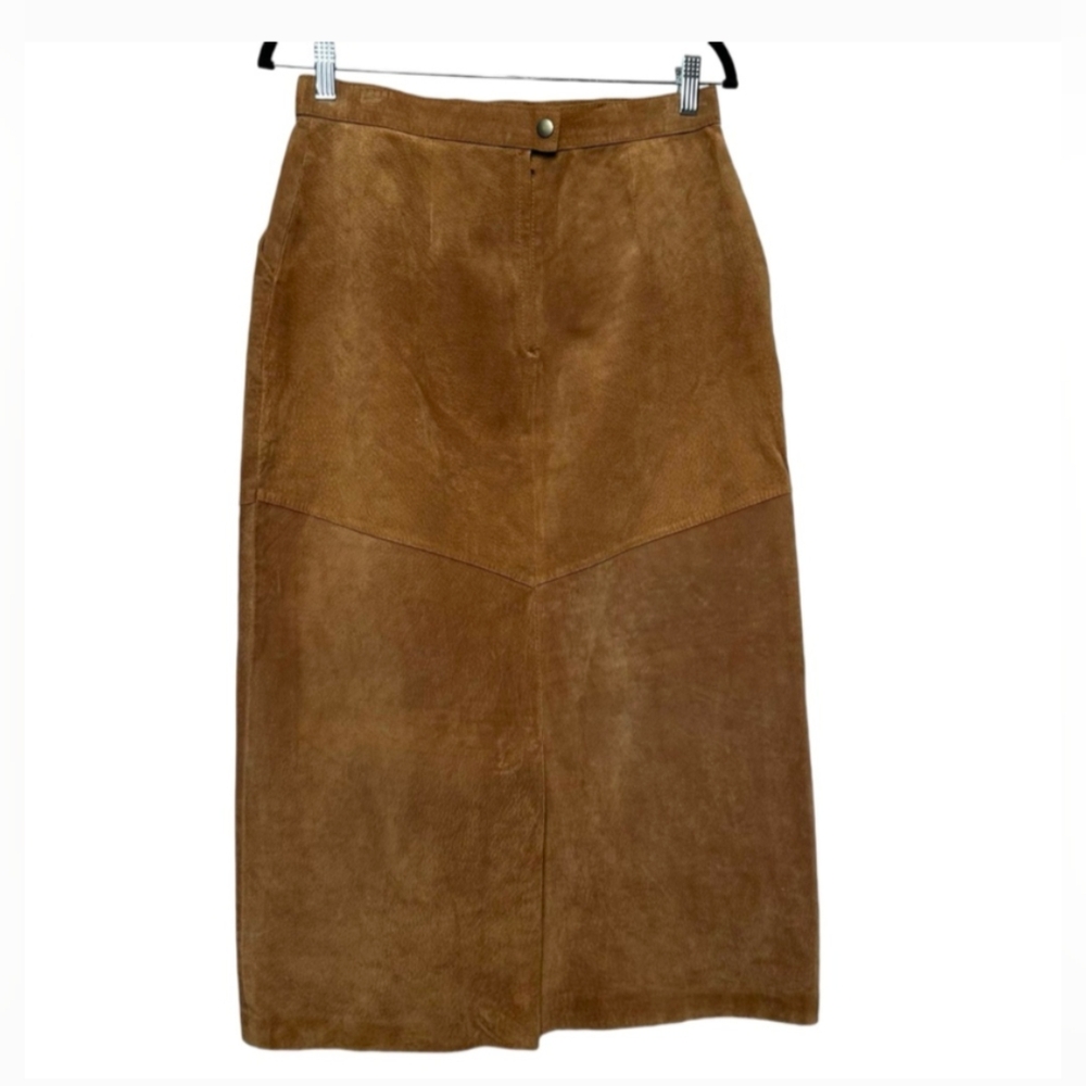 Vintage 90s Diversity Straight Midi Suede Leather Boho Western Pencil Skirt
